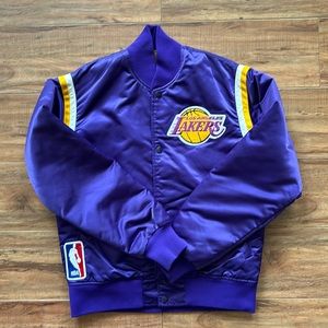 Satin Vintage Lakers Starter Jacket size Small Unisex NBA Purple Gold 80s